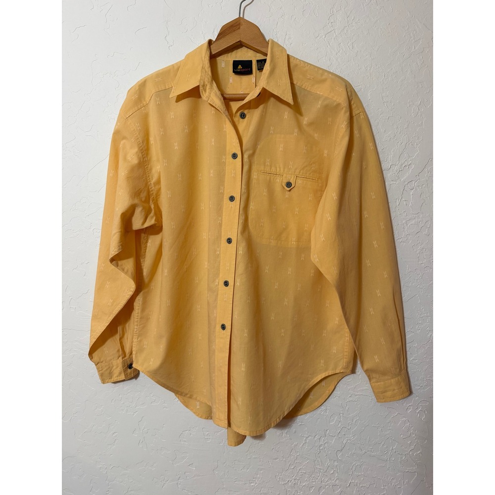 Vintage Yellow Cotton Southwestern Woven Button Up Shirt M Geometric Western 90s